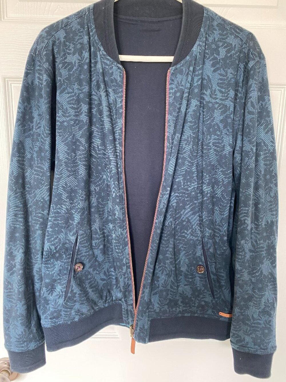 Ted Baker Reversible Bomber Jacket Navy & Floral | Size 4 L | 2-in-1 Luxury